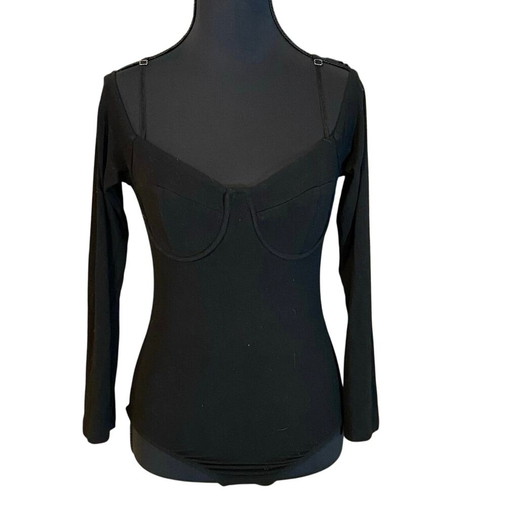 ASTR the Label Black Long Sleeve Bustier Bodysuit Open Back Tie Size Small